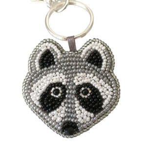 Lindo diseño de mapache llavero bordado con cuentas de color negro y gris y llavero con cuentas para amantes de los animales de la India - Product Image 1