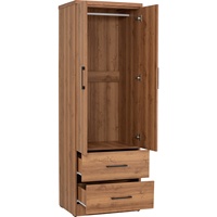 Armoire moderne en bois massif NUHOOM-BASIC avec 2 tiroirs, 2 portes à panneaux plats et rangement autoportant pour chambre à coucher, meubles de maison