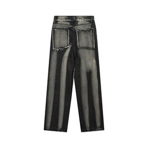 Jeans de mezclilla negros con lavado ácido y logotipo personalizado para hombre, corte recto, estilo desgastado, talla grande, venta al por mayor, invierno, otoño, verano - Product Image 2