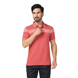 Polo de Hombre Color Coral con Diseño de Rayas en el Pecho, Transpirable, de Algodón, Verano, Casual, Manga Corta, para Golf, Tenis y Deportes - Product Image 1