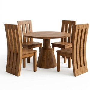 ARTERRA Juego de Comedor con Mesa Redonda Moderna Decorativa de Madera de Teca Premium Ecológica y Sillas para Casa o Villa - Product Image 1