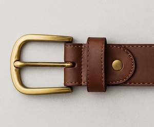 Ceinture homme en cuir véritable, finition marron avec boucle à ardillon dorée, usage décontracté, fabrication OEM disponible - Product Image 3