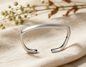 Art Palace Minimalist Rhodium Plated 925 <b>Silver</b> <b>Cuff</b> <b>Bracelet</b> Geometric Design Unisex Everyday Wear - Product Image 1