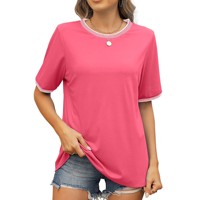 Kaos Oblong Pink Lengan Pendek dengan List Kontras, Logo Depan, Pewarnaan Benang, Bahan Tebal, Regular Fit, Streetwear, Rajutan