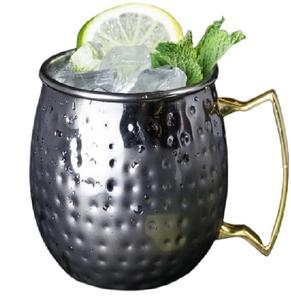 Tasses Moscow Mule avec pailles, poignée en laiton confortable, en acier inoxydable, forme martelée originale, nickelé noir brillant - Product Image 2