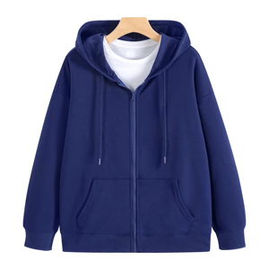 Unisex Cream Hooded Zip-Up Sweatshirt Oversized Fit Solid Color Casual Knitted Cotton Autumn Wear2027 - Product Image 4