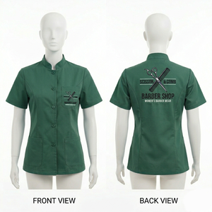Chaqueta de Barbería para Mujer, 320 GSM, Polialgodón Premium, Color Mostaza, Diseño de Paneles a Medida, Impresión de Logotipo Personalizado, Uniforme - Product Image 5