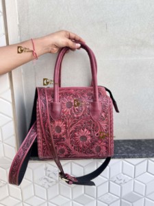 New Trending Hand Tooled Carving Leather Speedy Handbag Gypsy <b>Boho</b> Shoulder Handmade Western Pink Colour Stylish Multi Uses <b>Bag</b> - Product Image 6