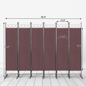 4 Fold Top 6FT Screen & Room Divider 160g Polyester Cloth with Carbon Steel Frame and Plastic Feet Brown - Product Image 6