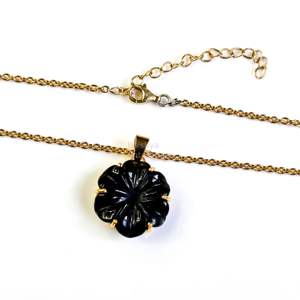 Pendentif Fleur en Onyx Noir AAA, Collier en Pierre Précieuse Sculptée, Pendentif Fleur en Onyx Noir Naturel, Cadeau pour Femme, Fabrication de Bijoux - Product Image 4