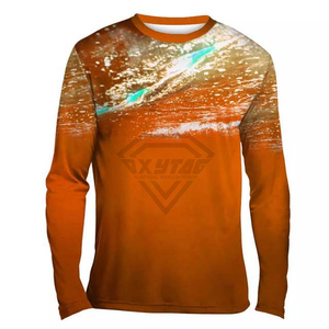 Maillot de pêche personnalisé à sublimation, manches longues, respirant, séchage rapide, performance, orange, vêtements de sport d'extérieur, haute qualité, protection solaire - Product Image 1