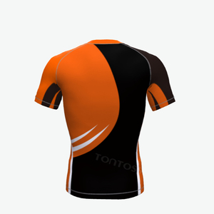 Rashguard à manches longues pour homme, color-block, orange et noir, imprimé par sublimation, UPF50+, séchage rapide, compression en spandex et polyester - Product Image 2