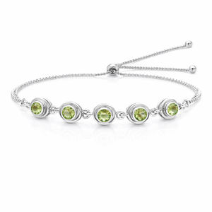925 Sterling <b>Silver</b> Five Stone Peridot <b>Bracelet</b> Adjustable <b>Charm</b> Link Designer Jewelry - Product Image 2