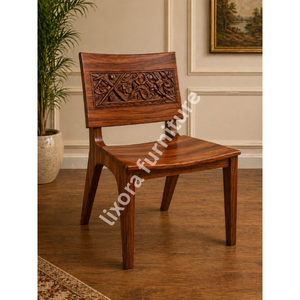 Silla de Comedor de Madera Maciza Hecha a Mano de Lujo con Tallado Floral Ornamental y Acabado en Madera de Palisandro - Product Image 5