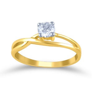 Anillo de Diamantes Solitario de Corte Redondo Clásico en Oro Amarillo Sólido de 18K con Banda Trenzada para Mujer, Joyería Fina - Product Image 1