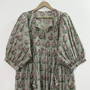 Vestido Casual Midi para Mujer, Tejido 100% Algodón, Liso, Manga Corta, Cintura Imperio, Estilo Babydoll, Cuello en V, Holgado, Funcional - Product Image 2