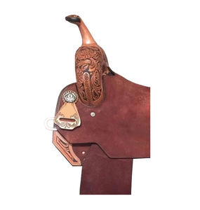 Selle de cheval Western en cuir brun rugueux à assise rigide, avec décorations florales et patchs, pour barrel racing, avec arceau en plastique, haute qualité, tailles 10"-18" - Product Image 4