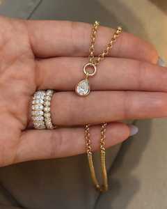 Pear Cut Lab Grown Diamond Chain <b>Necklace</b> Prong Set Teardrop Solitaire Link Chains Drop 18 Inch 14K <b>Solid</b> Gold Wholesale Custom - Product Image 6