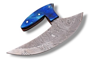 มีดตัดพิซซ่า Nordic Forge Damascus Steel Alaskan Ulu ด้ามไม้ Pakka พร้อมปลอกหนัง รองรับการผลิตแบบ OEM - Product Image 1