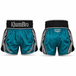 Shorts de Muay Thai Vert Émeraude Noir Or Personnalisés Brodés en Satin pour Kickboxing Boxe Combat OEM - Product Image 2