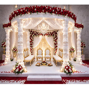 Impresionante Mandap Blanco para Bodas Estilo Radhika Palace, Opulento Mandap de Boda Estilo Rajwada con Pilares Tallados, Mandap de Lujo con Cúpula de Marfil - Product Image 1