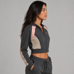 Women's 100% Cotton Winter Warm Comfy Hooded Jacket Autumn Winter Fleece Lined <b>Zip</b>-<b>Up</b> Kangaroo Pocket Logo on Front OEM - Product Image 5