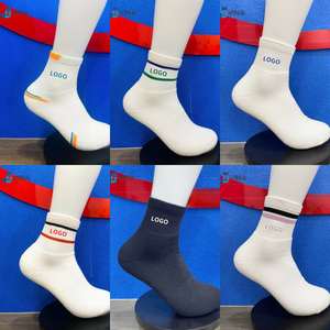 Custom LOGO Sports Sock Stripes Design <b>Cushioned</b> Crew Socks for Tennis Basketball Badminton Workouts - Product Image 5