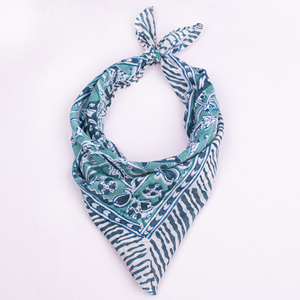 Designer Floral Pattern Cotton Bandana Square Scarf Blue Green Casual Style Spring Summer Wear For Unisex - Product Image 4