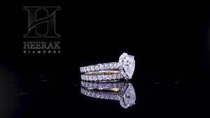 Anillo de compromiso de lujo con diamantes en forma de pera, conjunto de dos piezas, oro blanco, banda pavé con gran diamante redondo para mujer - Product Image 6