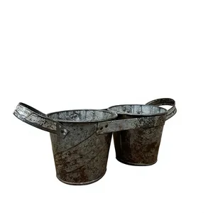 Pot de fleurs double en métal rustique vintage avec poignées, décoration de jardin de style farmhouse pour la maison, le salon, la table - Product Image 1