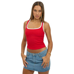 Buy Now Customized Ribbed Cotton <b>Crop</b> Tank <b>Top</b> for Women Sleeveless <b>Red</b> Cami Style Casual Summer Wear womens Tank <b>Top</b> - Product Image 1