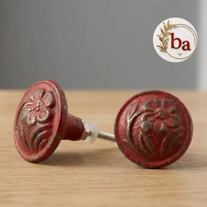 Ba Red Distressed Round Floral Modern Cabinet Knob Eco-Friendly Metal Drawer Pull Furniture <b>Handle</b> for Kitchen Bedroom Dresser - Product Image 1