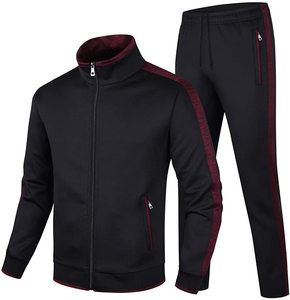 Survêtement gris bleu pour homme avec col montant zippé, vêtement de sport décontracté pour l'automne, mélange polyester-coton, coupe régulière - Product Image 3