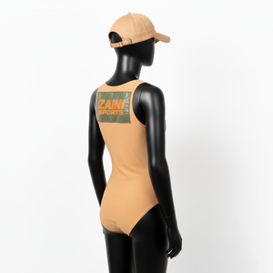 Traje de Baño Deportivo de Secado Rápido para Mujer, Color Caqui Oliva, Paneles con Parches, de Una Pieza, con Logotipo Personalizado - Product Image 5