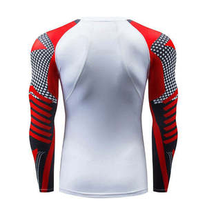 <b>Men's</b> Full Sleeve Rash Guard White Red Black Sublimation Printed Breathable Quick Dry <b>Compression</b> <b>Shirt</b> 140g Polyester - Product Image 1