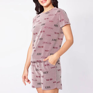 Ensemble t-shirt et short pour femme, imprimé lettres roses, col rond, décontracté, printemps-été, 100% coton, respirant, coupe ample - Product Image 3