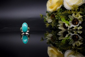 Natural Arizona <b>Turquoise</b> Eternity <b>Ring</b> for Women in 925 Sterling Silver Bezel Setting Elegant Handmade Jewelry for Party - Product Image 3