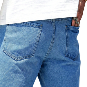 Shorts en jean bleu clair pour homme, coupe droite, mi-longueur, respirant, déchiré, décontracté, cinq poches, en coton, mode estivale, streetwear - Product Image 4