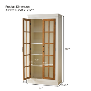 71.2 Meuble de rangement autoportant de style farmhouse avec porte vitrée, étagères réglables, vitrine fonctionnelle à treillis pour vaisselle - Product Image 2