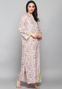 Frais nouveau Stock ivoire main bloc imprimé 100% coton parole longueur salon porter avec rouge vert imprimés floraux manches longues Zip - Product Image 3