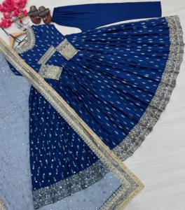 Designer Gown Is Luxury Clothing Considered High Quality Faux Georgette Floral Printed Made <b>Gold</b> Thread Sequence Work Gown - Product Image 1