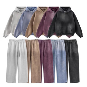 High Quality Custom Washed 100% Cotton Pullover <b>Hoodie</b> Sweat Pant Tracksuit Casual Winter Wear Heavyweight and Breathable - Product Image 1