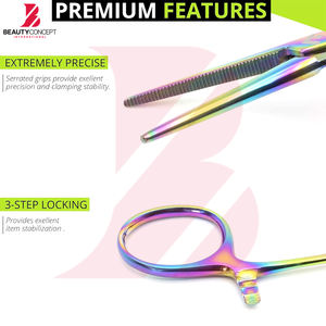 Pinzas Hemostáticas Multicolor de Última Generación con Mordazas Dentadas de Acero, Manuales, con Soporte en Línea, Instrumentos Quirúrgicos de Bloqueo Recto - Product Image 4