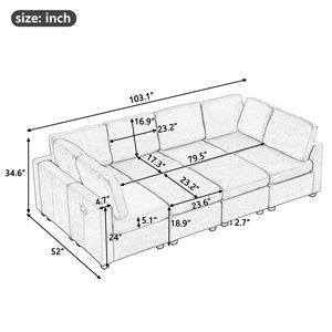 103 divano letto componibile a forma di U con due ottomani mobili e tre porte USB per soggiorno - Product Image 2