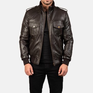 Men's Genuine Leather Moto <b>Jacket</b> Stand Collar Zipper Closure Solid Color Regular Sleeve Autumn Winter Wear - Product Image 6