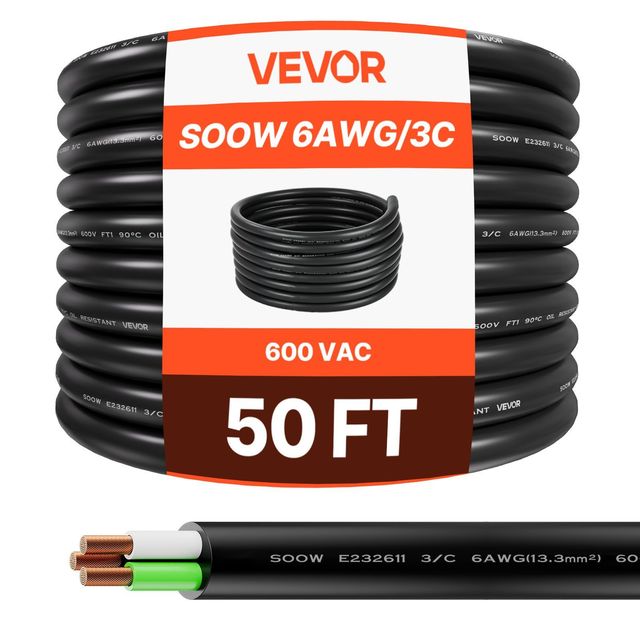 50 Ft 6Awg Electrical Power Cable Extension Cord Copper Wire Portable High Voltage Durable Versatile Model D0100X3GW32