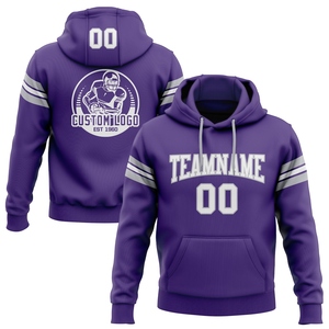 Sudadera con Capucha de Fútbol Americano Morada, Blanca y Gris, con Diseño Personalizado y Costuras a Medida, Venta al Por Mayor Directa de Fábrica - Product Image 1