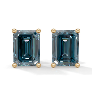 Heerani Jewels <b>London</b> Blue Topaz Emerald Cut Stud Earrings Gold Plated 925 Sterling Silver Luxury Engagement IGI Certified - Product Image 1