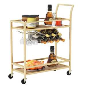 Three‑Tier Rolling Cart with Black Metal Frame Wooden <b>Shelves</b> Raised Edges Handlebar Mobile Trolley <b>Rustic</b> Industrial - Product Image 5