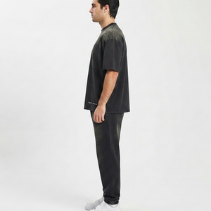 Men's Oversized <b>Black</b> Cotton <b>T</b>-<b>Shirt</b> Short Sleeve O-Neck Casual Fit <b>Plain</b> Dyed Jersey Knitted Blank Design Vintage <b>T</b> <b>Shirts</b> - Product Image 3